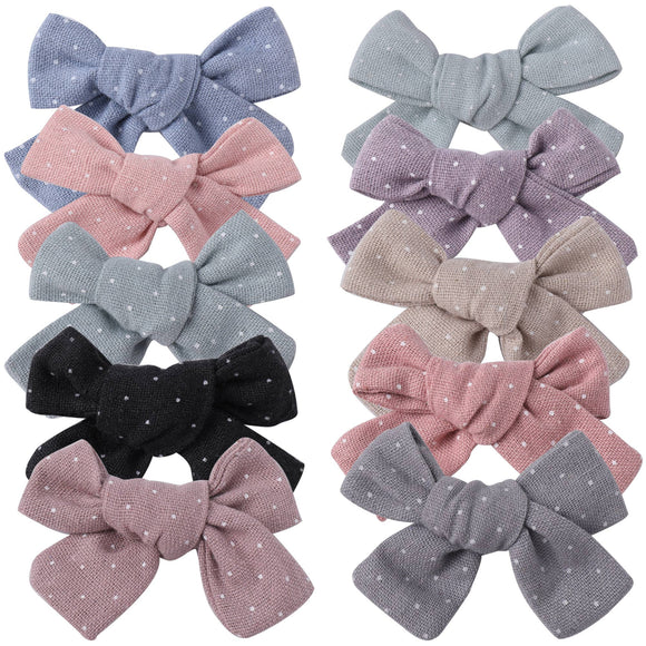 Hair Clips For Baby and Toddler Girls 10 Pcs Set Linen Polka