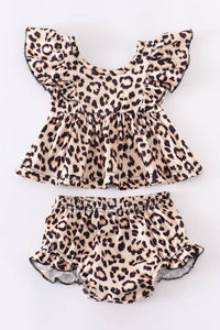 Leopard ruffle baby set