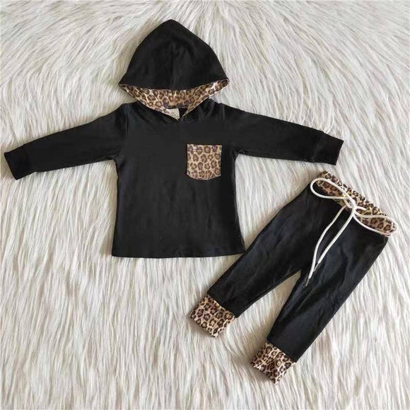 Brown leopard black hoodie set girls fall outfits