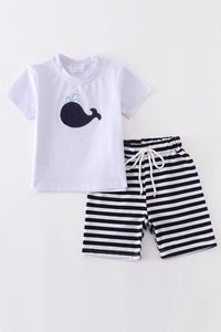 Whale stripe boy shorts set