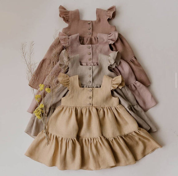 Boho Stylish 100% Linen Baby Kids Boho Dress