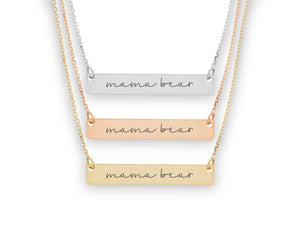 Mama Bear Engraved Bar Necklace Stainless Steel