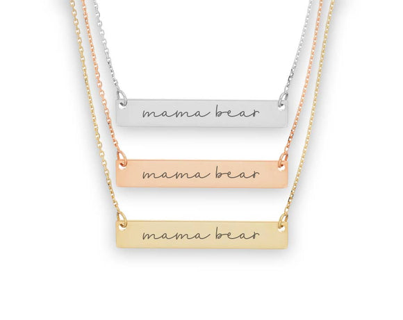 Mama Bear Engraved Bar Necklace Stainless Steel