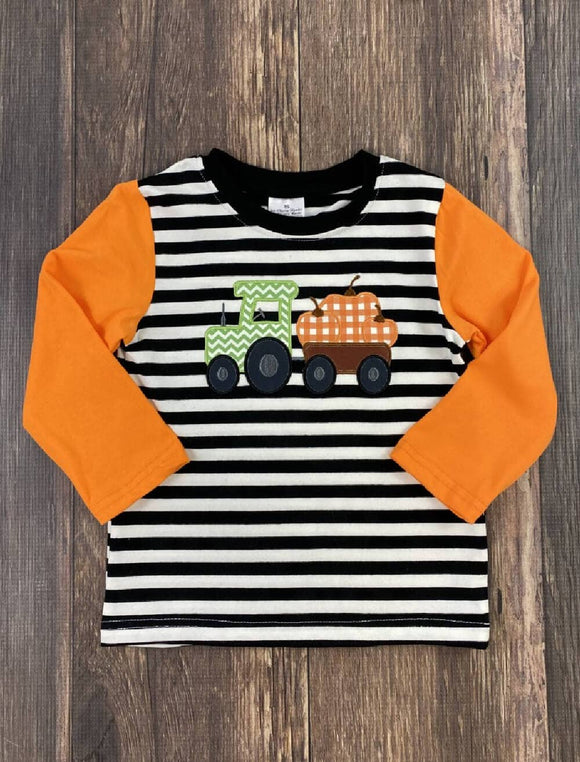 Tractor & Pumpkins Striped Shirt - Boys